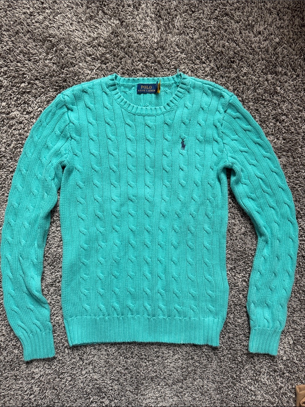 Polo by Ralph Lauren Women’s Teal Cable-Knit Crewneck Sweater